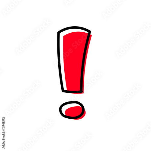 Exclamation mark. Isolated on white background. Red exclamation mark. Cartoon style. Vector graphics.