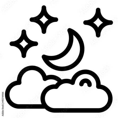 
Stars and moon denoting linear icon of cloudy night 
