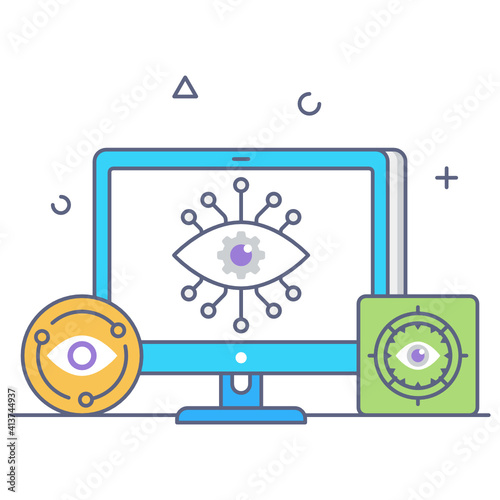 
Computer vision flat outline editable icon 
