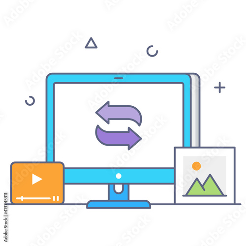 
Content syncing in flat outline icon 
