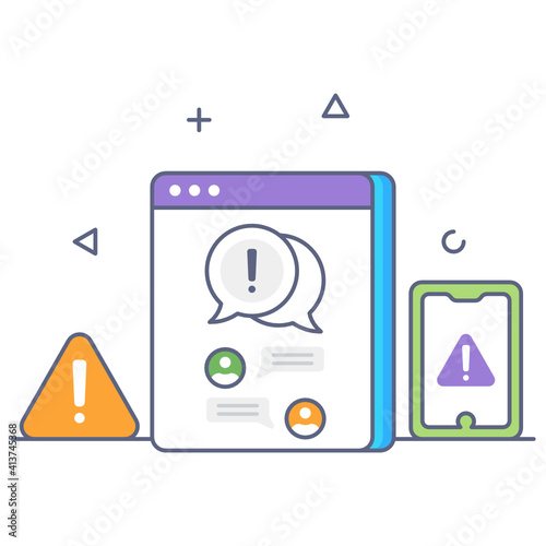 
Exclamation sign denoting flat outline icon of alert message 

