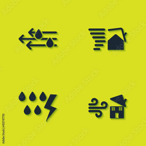 Set Wind and rain, Tornado swirl, Storm and icon. Vector.