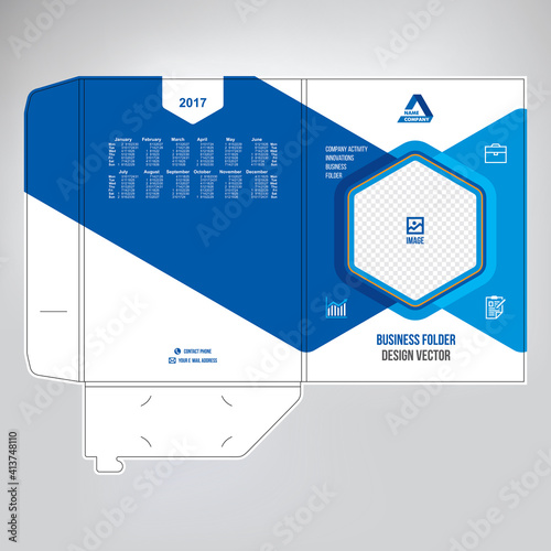 Folder design, cover for catalogue, brochures, layout for placement of photos and text, modern geometric design