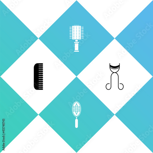Set Hairbrush, , and Eyelash curler icon. Vector.