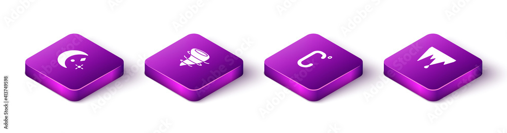 Set Isometric Moon and stars, Tornado, Celsius and Icicle icon. Vector. Set Isometric Moon and stars, Tornado, Celsius and Icicle icon. Vector.
