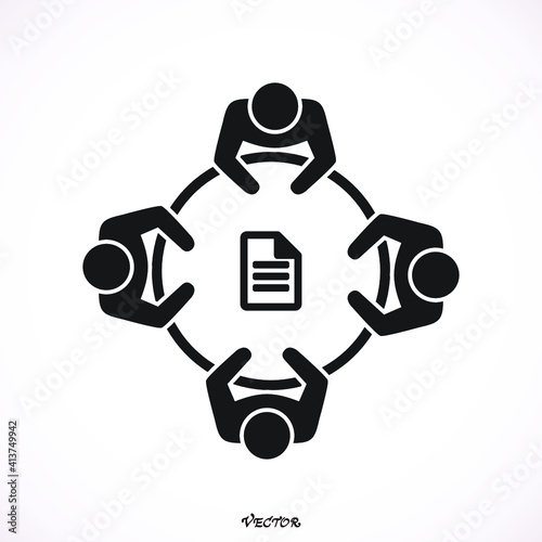 Icon Conference. People sitting around the table talking. Business meeting vector icon.