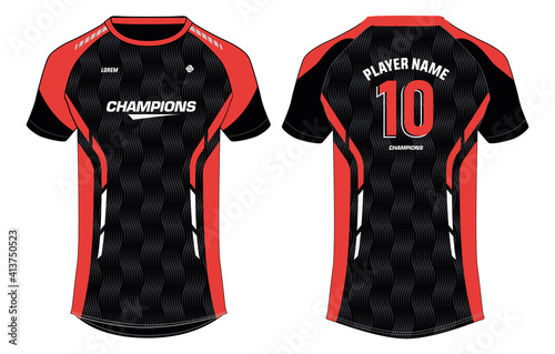 Sports jersey t shirt design concept vector template, Football jersey concept with front and back view for Cricket, soccer, Volleyball, Rugby, tennis and badminton uniform