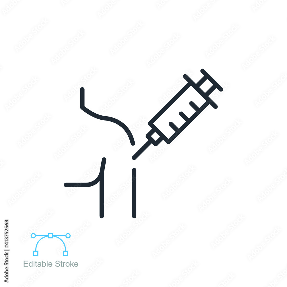 Fototapeta premium Vaccination in the shoulder line icon, Disease immunization. making injection of vaccine COVID-19 into patient, coronavirus. Editable stroke. vector illustration. design on white background. EPS 10