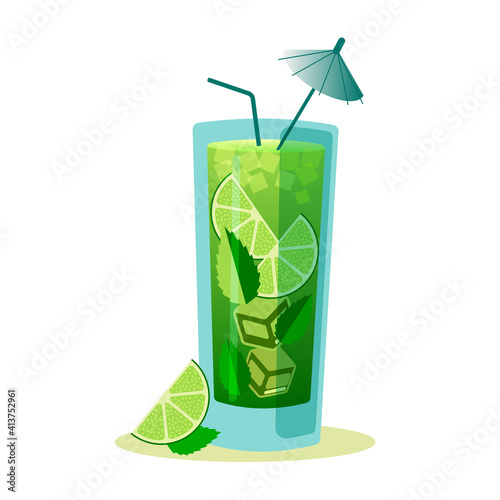 Mojito cocktail or drink with limes and mint