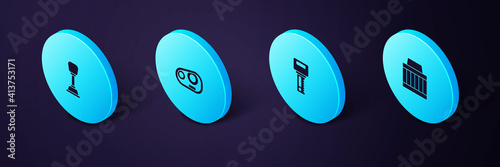 Set Isometric Car air filter, key with remote, headlight and Gear shifter icon. Vector.