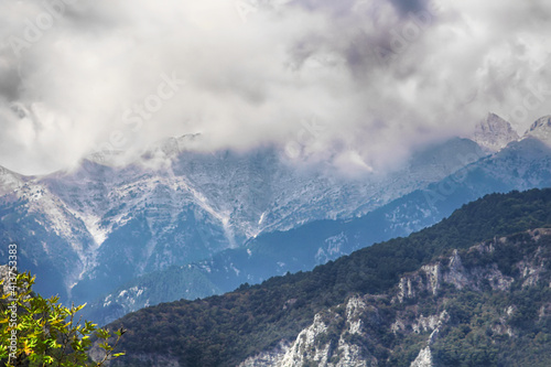 View of mount Olympus, the highest mountain in Greece. It is part of the Olympus massif located in the Olympus Range on the border between Thessaly and Macedonia, Greece photo