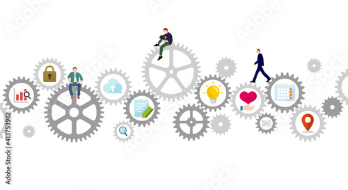 Business concept vector illustration. Gear wheel (technology) and people’s life.