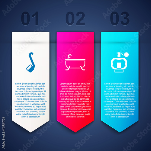 Set Sauna ladle, Bathtub and Aftershave. Business infographic template. Vector.