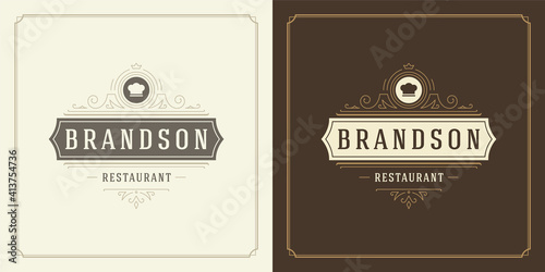 Restaurant logo design vector illustration chef hat silhouette