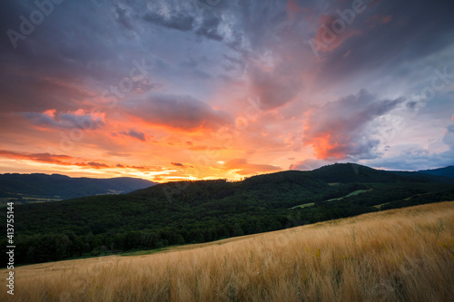 Rural landscape with pastures and forests in the valley of Ipel river. photo