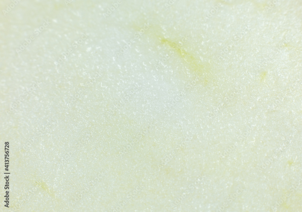 Close up photo of apple on white background. Apples fruit cut in half macro view.
