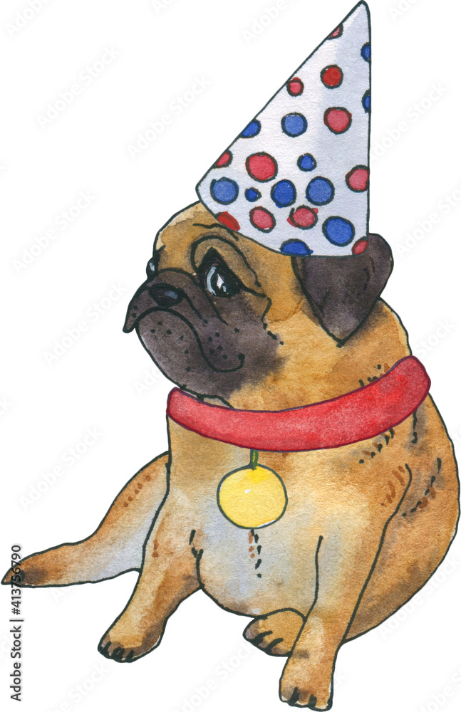 pug clip art watercolor clipart birthday party digital clipart dog ...