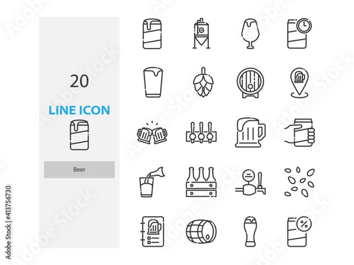 set of beer thin line icons, drinks