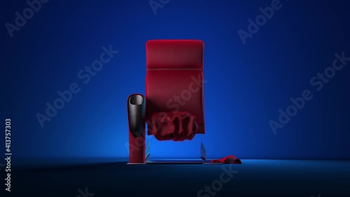Online home cinema theater concept. Red armchair for the cinema. High quality 4k footage
