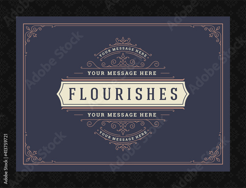 Vintage ornament greeting card calligraphic ornate swirls and vignettes frame design vector template
