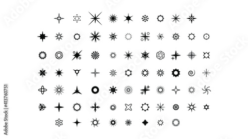 Big Set Black Collection Star Icons Sparkles Vector Symbols Shine Elements