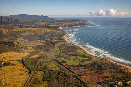 Looking along coastline  north Rt 56 in Kauai from Helicopter photo