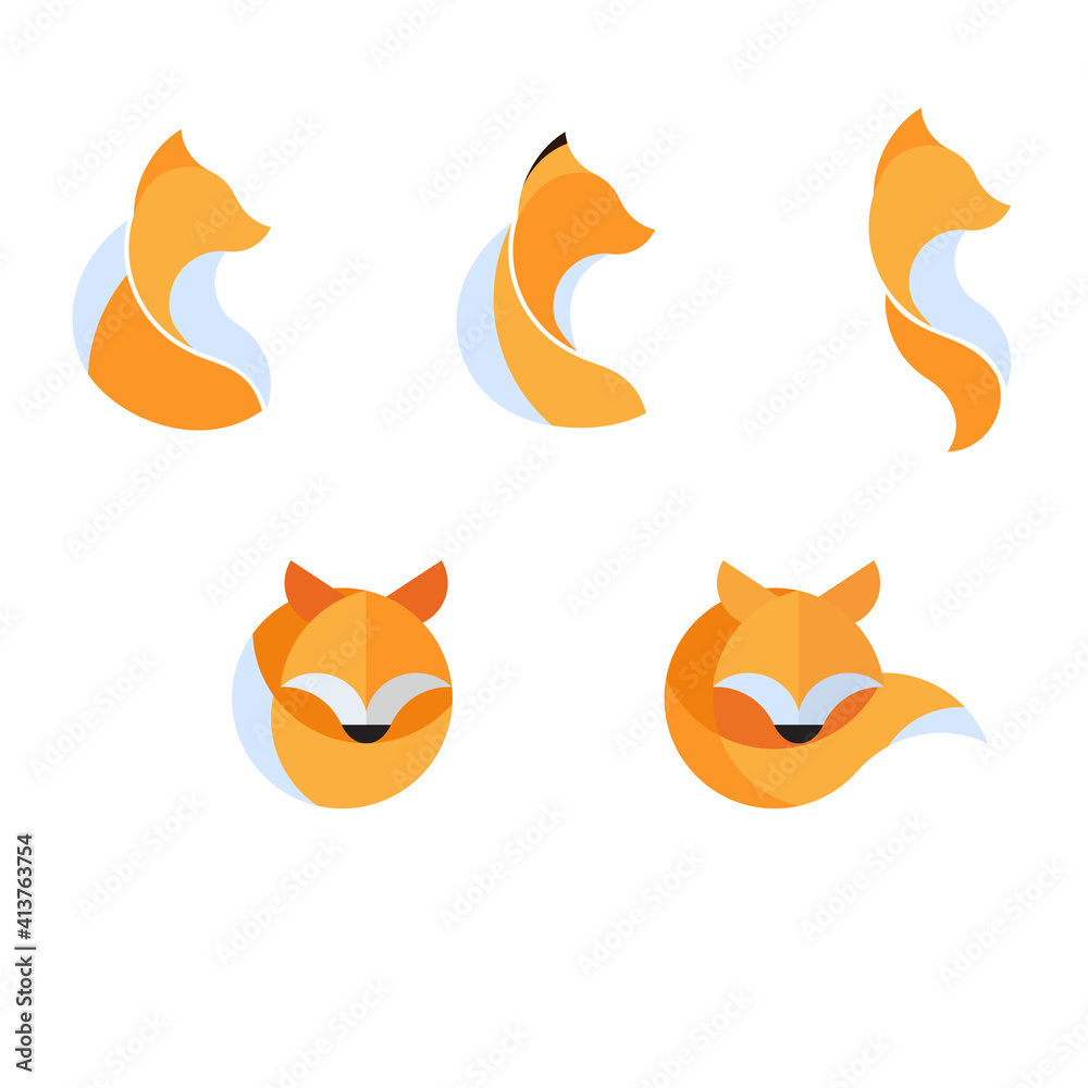 Creative fox Animal Icon, logo set. Vector Illustration 