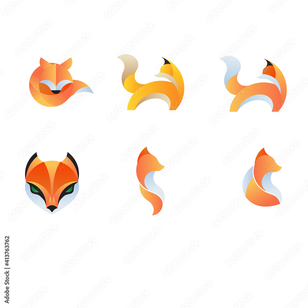 Obraz premium Creative fox Animal Icon, logo set. Vector Illustration 