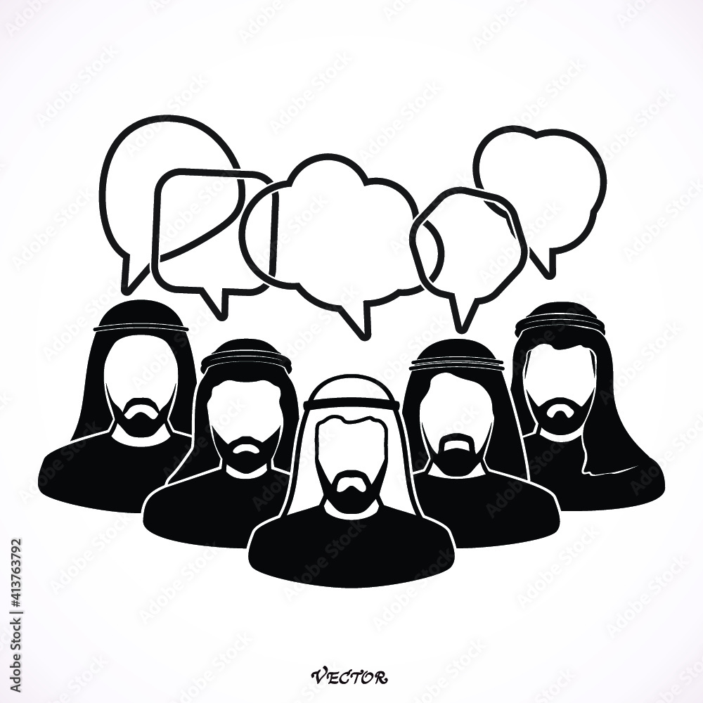Arab Communication Group Of Arabic People, speech with Bubbles. Communication Concept Arab ...
