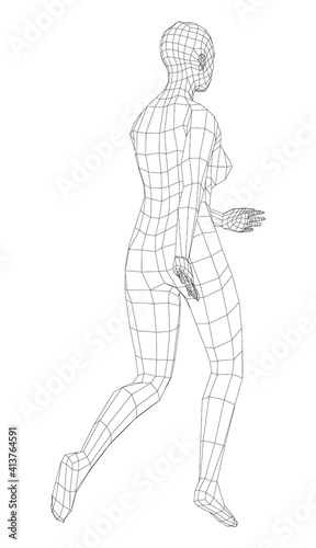 Wireframe walking woman. Vector