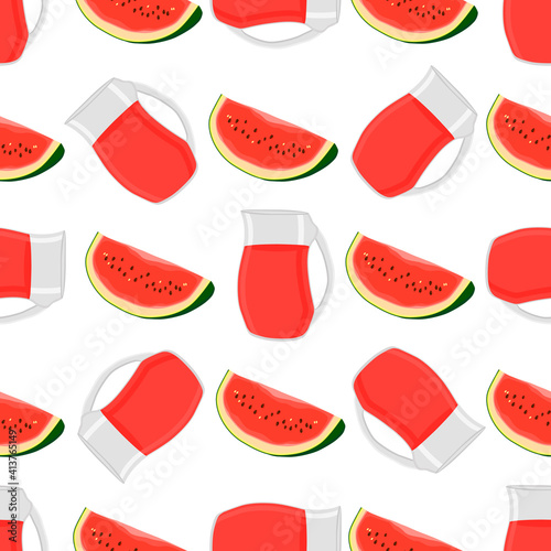 Illustration on theme colored lemonade in watermelon jug