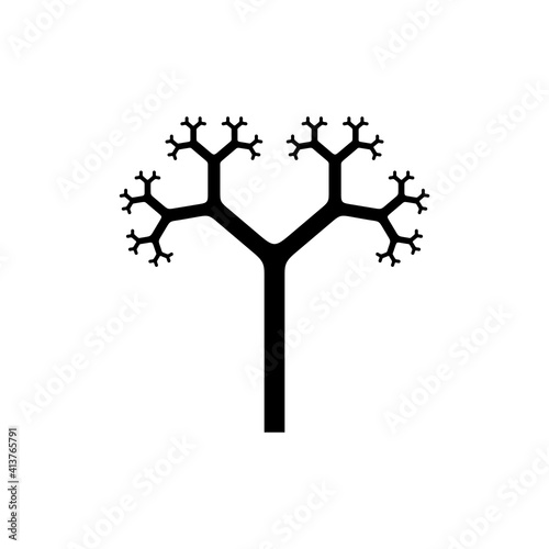 Tree silhouette icon with fractal branches isolated on white background. Pythagorean tree - generative art. Vector illustration
