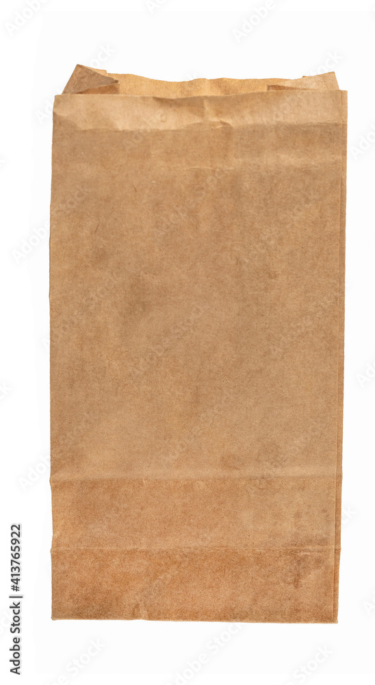Folder brown paper bag isolated on white background. Recycled paper shopping bag on white background.