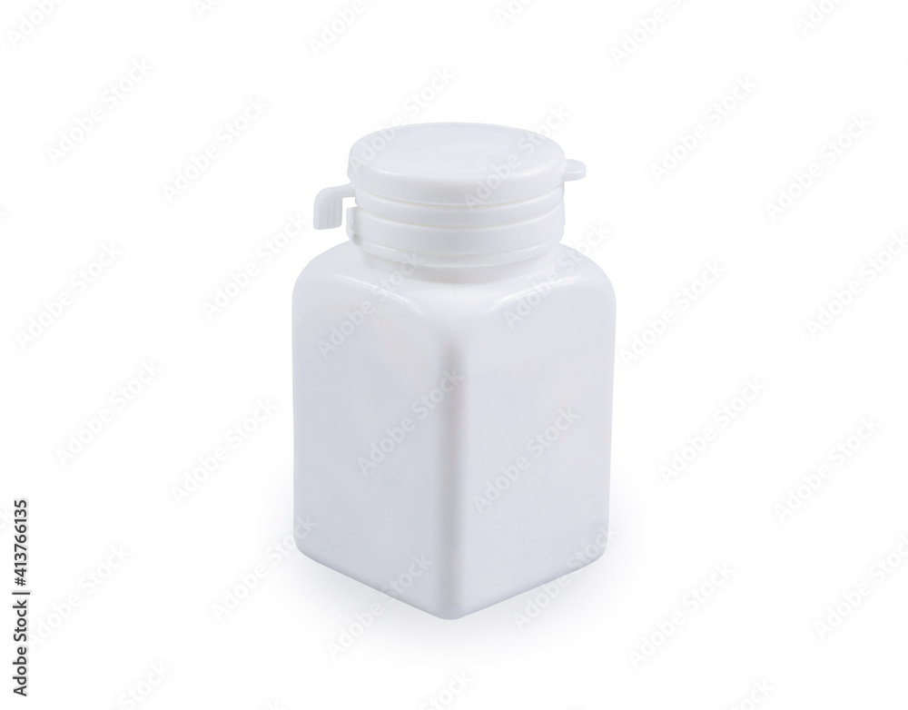 white pill bottle square shape on white background with clipping path white pill bottle square shape on white background with clipping path