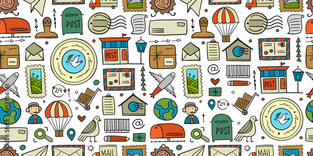 Post Office. Seamless Pattern for your design Post Office. Seamless Pattern for your design