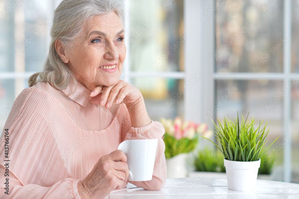 beautiful senior woman drinking tea at home beautiful senior woman drinking tea at home