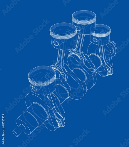 Engine crankshaft with pistons outline. Vector