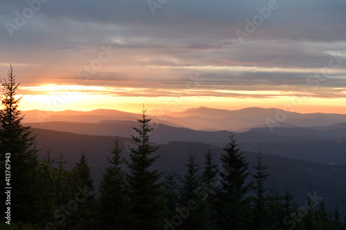 Beautiful summer sunset in the mountains