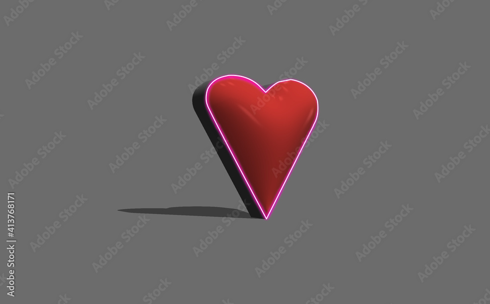 3d glowing heart illustration isolated on grey background.Glowing heart.Heart of love.Valentine day.Love.Heart