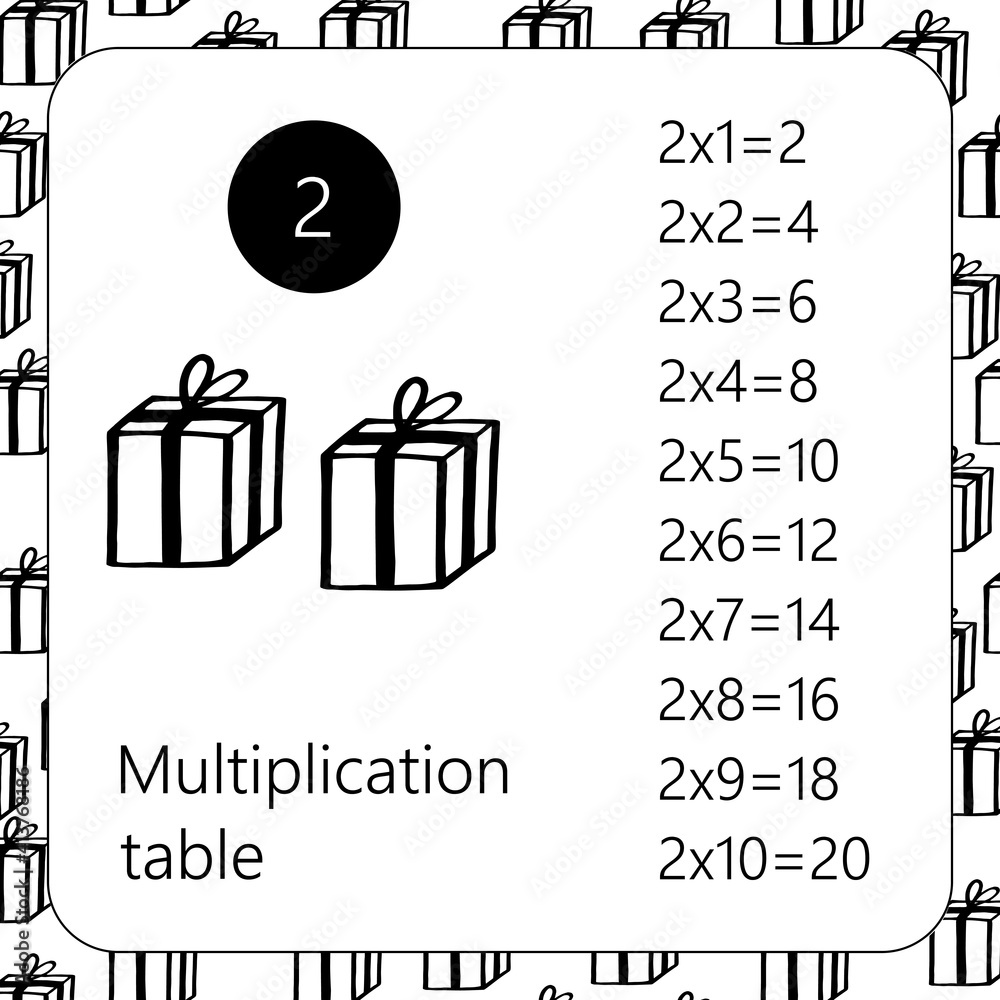 Multiplication Square. School vector illustration with present. Multiplication Table. Poster for kids education. Maths child card.