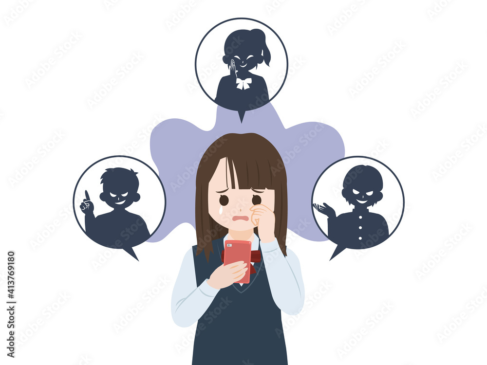ネットやsnsで誹謗中傷を受ける 中高生 学生 女子生徒 イラスト素材 Stock Vector Adobe Stock