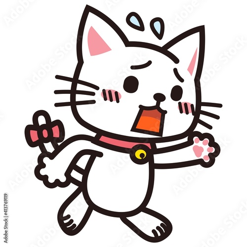 焦って追いかける白い猫