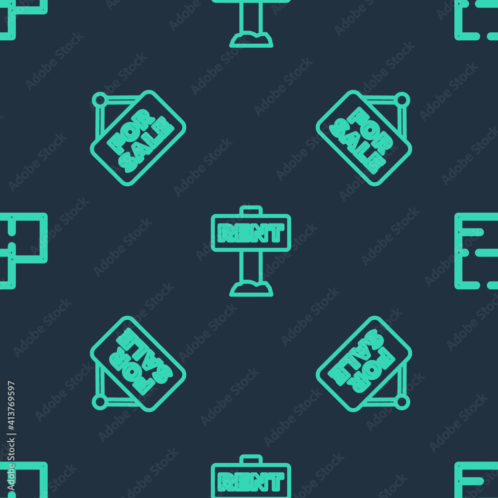 Set line Hanging sign with Rent, For Sale and House plan on seamless pattern. Vector. Set line Hanging sign with Rent, For Sale and House plan on seamless pattern. Vector.
