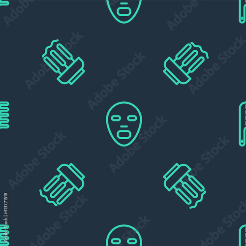 Set line Facial cosmetic mask, Incense sticks and Hairbrush on seamless pattern. Vector.