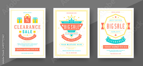 Sale banners or posters templates design with retro decoration