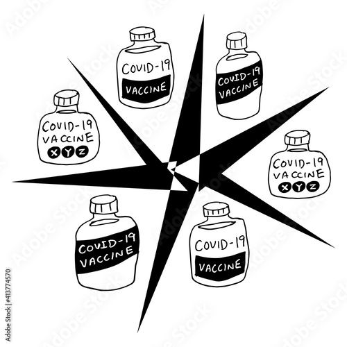 A dramatic design of the Coronavirus Covid-19 vaccine bottle.