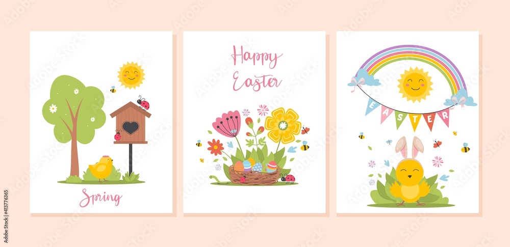 Spring card with flowers Vector illustration.