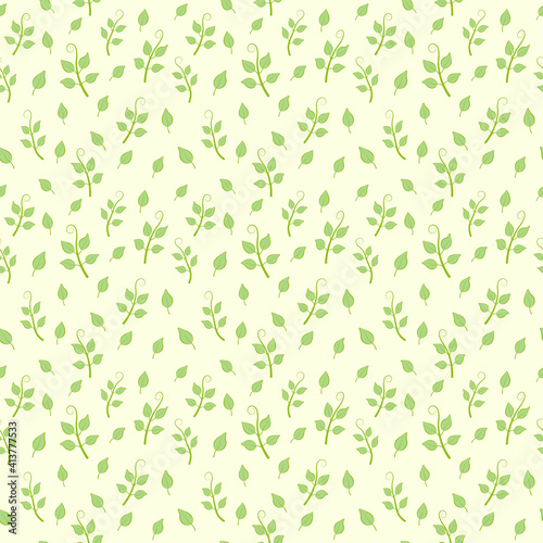 Seamless pattern of different green leaves on a white background