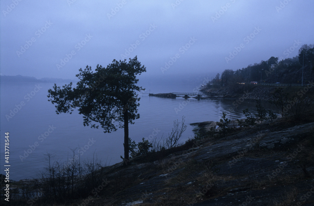  Landschaft am Oslo-Fjord (Hvervenbokt) nahe dem Vorort Holmlia bei Oslo *