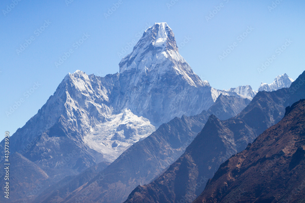 Majestic view of snow covered Mt. Everest Majestic view of snow covered Mt. Everest